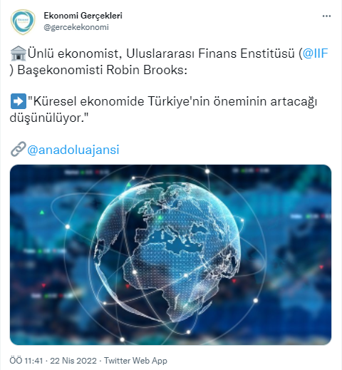 Uluslararası Finans Enstitüsü ( @IIF ) Başekonomisti Robin Brooks